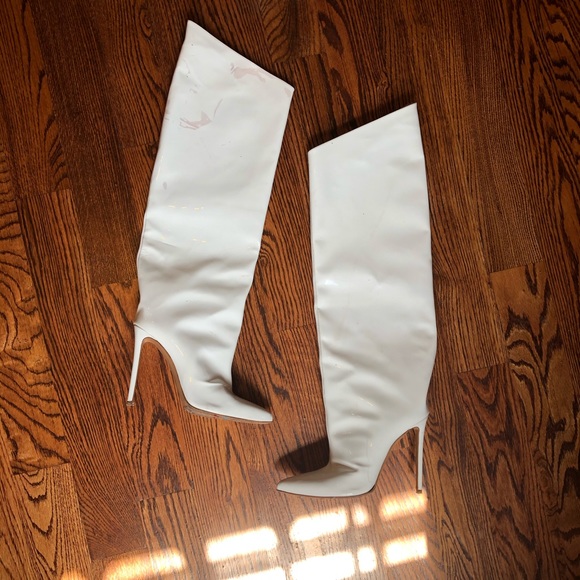 Alexandre Vauthier Shoes - White Leather Heeled Knee-High Boots